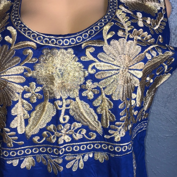 Floral Embroidered Artisan Royal Blue Tunic - Picture 8 of 12